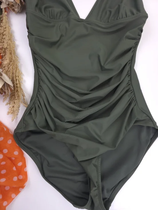 J.Crew Women’s Olive Green Ruched One-Piece Swimsuit 8 - Picture 10 of 11